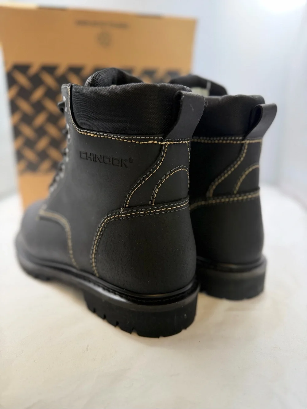 NWT AND BOX Men's Black Lace-Up Work Boots with Rugged Lug Sole 8.5
